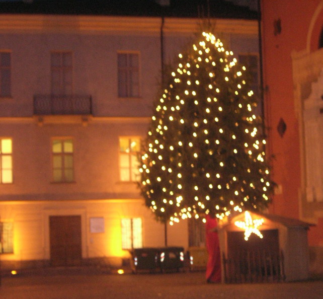 L'albero e la capanna, in piazza della Rossa, di fronte al Palazzo della Musica
