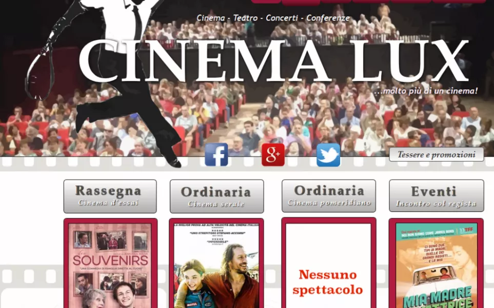 La home page del nuovo sito del cinema-teatro Lux