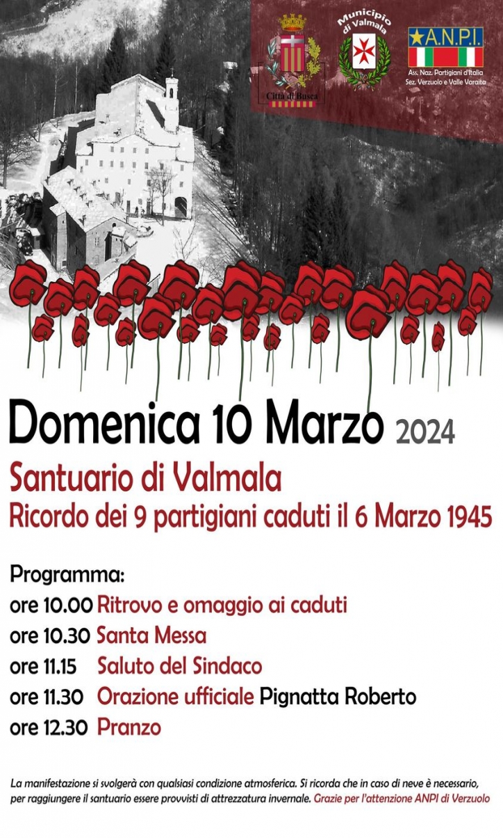 Domenica 10 marzo la commemorazione dell'eccidio di Valmala