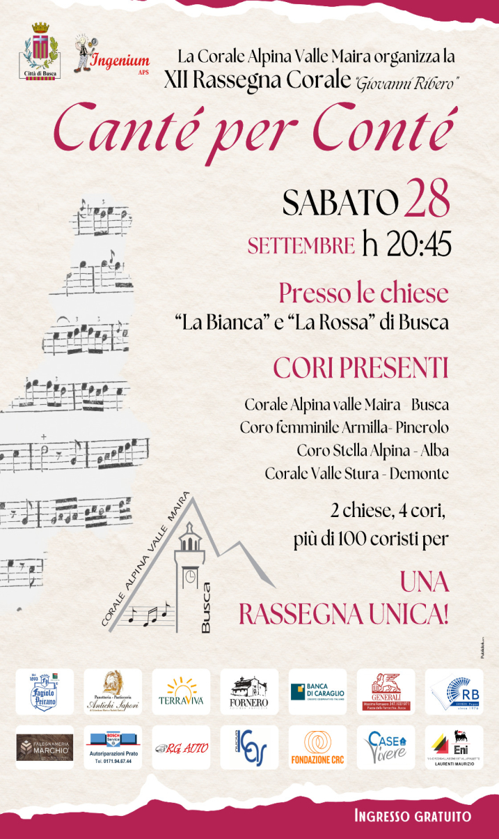 Sabato 28 settembre Cantè per conté Sabato 28 settembre Cantè per conté