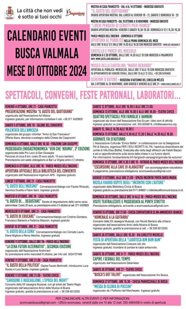 Un ottobre ricco di iniziative Un ottobre ricco di iniziative
