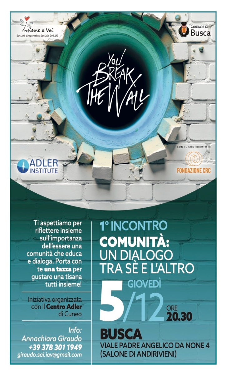 Si terrà, domani, giovedì 5 dicembre alle ore 20,30 nel salone dell’ex convento, in via Padre Angelico da None, il “1°incontro comunità: un dialogo tra sé e l'altro” del progetto “Break the wall – Impegnati nei diritti” Si terrà, domani, giovedì 5 dicembre alle ore 20,30 nel salone dell’ex convento, in via Padre Angelico da None, il “1°incontro comunità: un dialogo tra sé e l'altro” del progetto “Break the wall – Impegnati nei diritti”