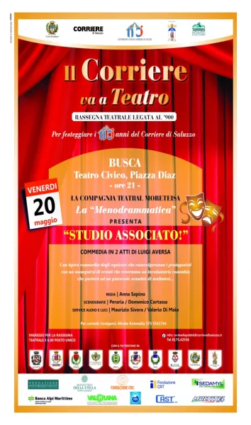 Venerdì 20 maggio va in scena al Teatro Civico alle ore 21 la commedia in due atti di Luigi Aversa “Studio associato”, a cura della Compagnia Teatral Moreteisa “La menodrammatica”