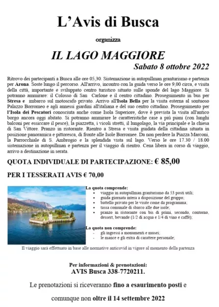 Gita dell'Avis sul lago Maggiore l'8 ottobre