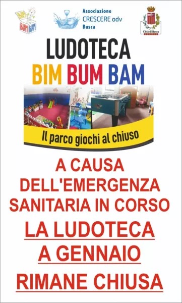 A causa dell'aumento dei contagi da Covid19 la ludoteca Bim bum bam è chiusa in gennaio