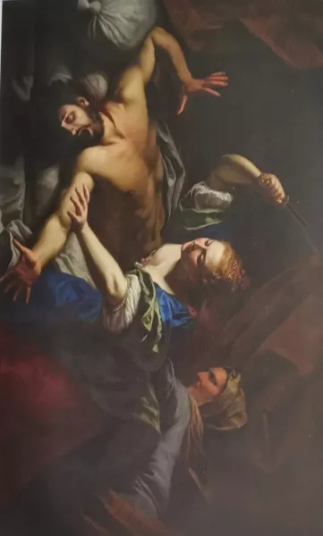 Il dipinto, ospitato nella mostra, attribuito alla Scuola di Artemisia Gentileschi “Giuditta e Oloferne”, della prima metà del XVII secolo. Olio su tela 128,5 x 180 proveniente da collezione privata