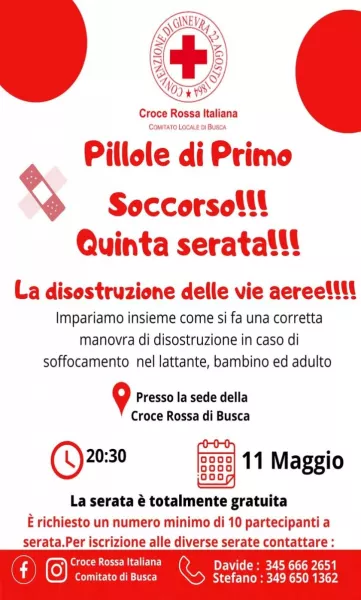 Pillole di pronto soccoro: serata grautita aperta a tutti giovedì in Cri
