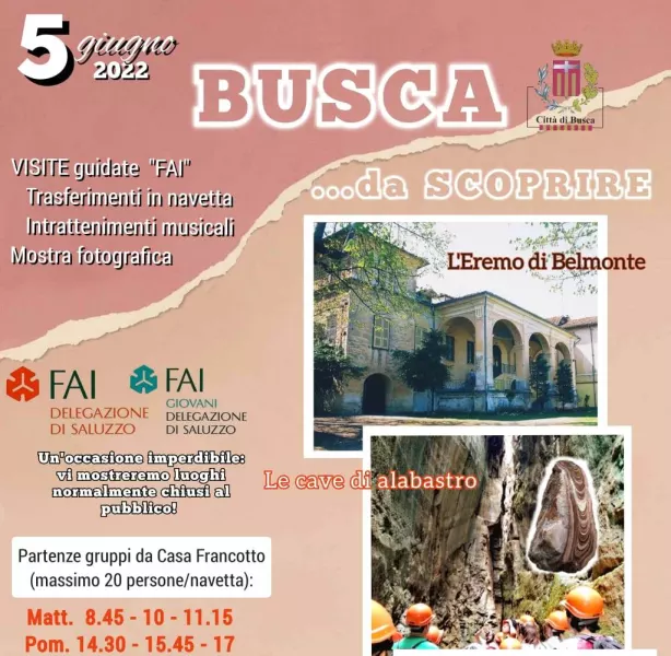 Dopo il grande successo delle “Giornate di primavera del Fai” a Busca di fine marzo scorso, il Fondo Ambiente Italiano, delegazione di Saluzzo, torna in città domenica 5 giugno per una nuova giornata dal titolo “Busca da scoprire”