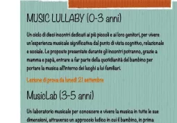 “Music Lullaby” è riservato a bambini da 0 a 3 anni e “Musiclab” è per bambini da 3 a 5 anni: la lezione di provra è lunedì 21 settembre