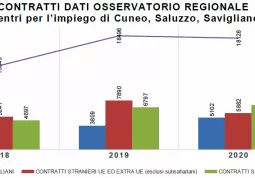 I contratti stagionali della frutta dal 2018 al 2002 registrati nei centri per l'impiego di Cuneo, Saluzzo, Savigliano