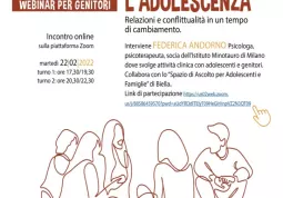 Martedì 22 febbraio webinar per genitori di figli adolescenti