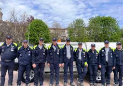 Alcuni dei volontari di Protezione civile con l'assessore Ezio Donadio e con il consigliere comunale Elio Campana
