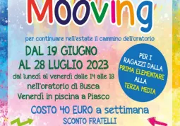 Mooving, dal 19 al 23 luglio, per i ragazzi dalla prima elementare alla terza media, orario 14-18