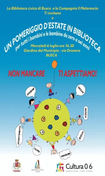 Mercoledì 6 luglio alle ore 16,30 nel parco della Resistenza (giardini del municipio) si terrà “Un pomeriggio d’estate in biblioteca”