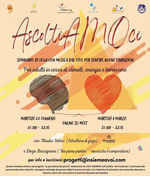 Un seminario di yoga con musica dal vivo in due appuntamenti on line martedì 22 febbraio e martedì 8 marzo dalle ore 21 alle 22,15 