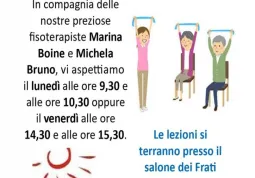 Da lunedì 12 settembre i corsi di ginnastica dolce